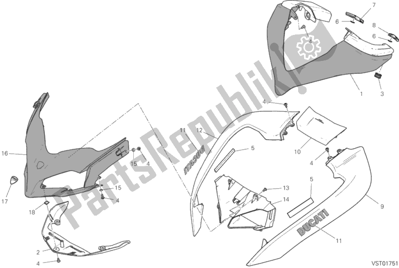All parts for the Cowling of the Ducati Multistrada 1260 S ABS 2020
